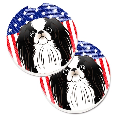 Carolines Treasures American Flag and Japanese Chin Set of 2 Cup Holder Car Coaster BB2160CARC